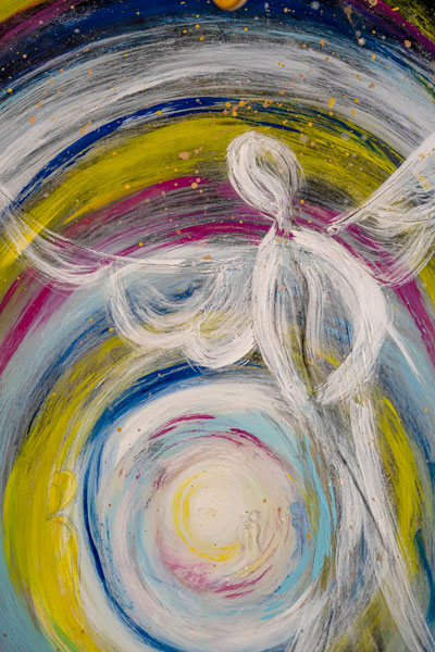 Farbenfrohes Gemälde mit Spiralmotiv in der Praxis Farbenfrohes Gemälde mit Spiralmotiv in der Praxis