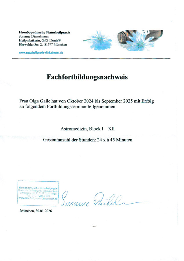 Zertifikat Astromedizin, Olga Gaile